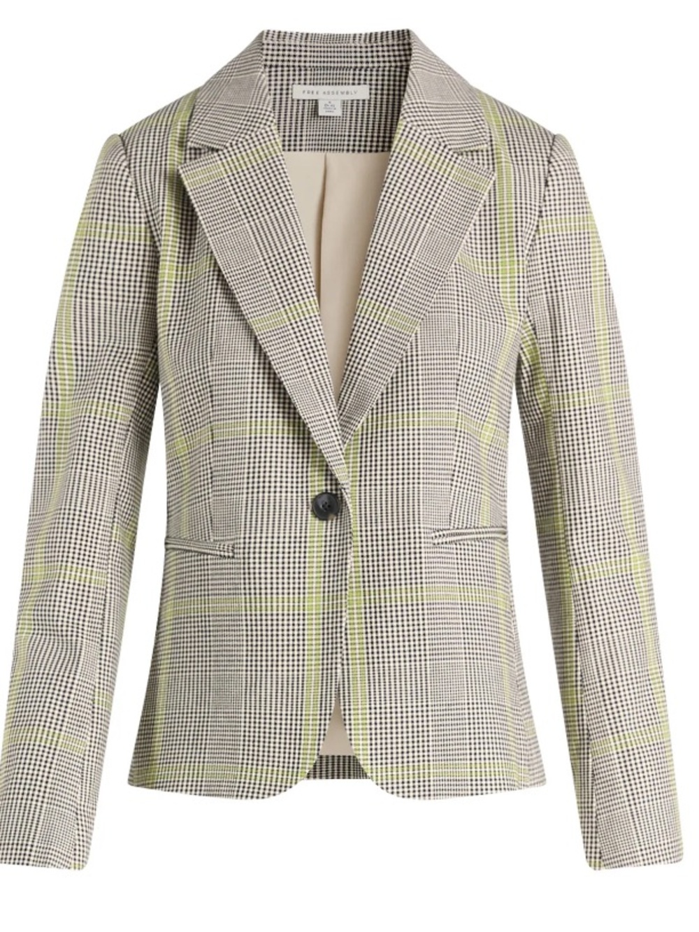 Free Assembly Plaid Single-Button Blazer with Lime Accent